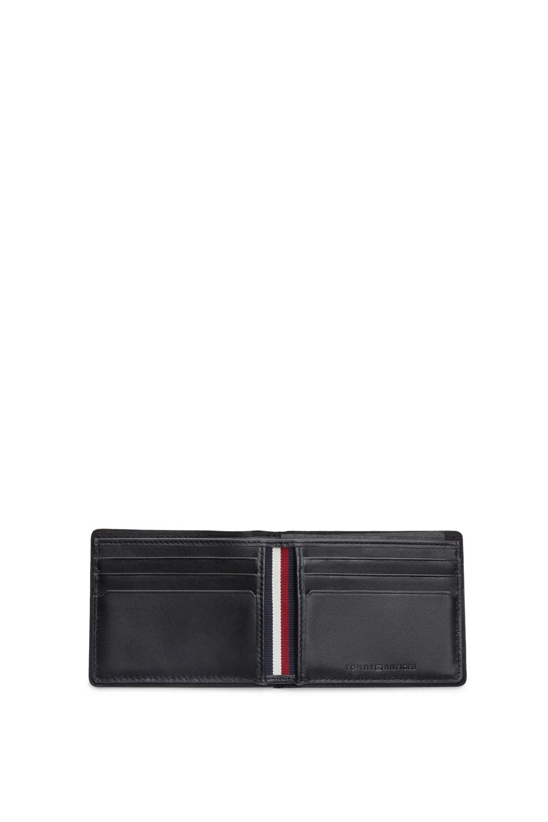 Navy blue hammered leather men's bifold wallet with iconic Tommy Hilfiger stitching and embossed logo — view 2