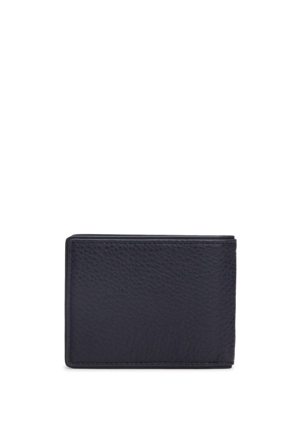 Navy blue hammered leather men's bifold wallet with iconic Tommy Hilfiger stitching and embossed logo — view 11