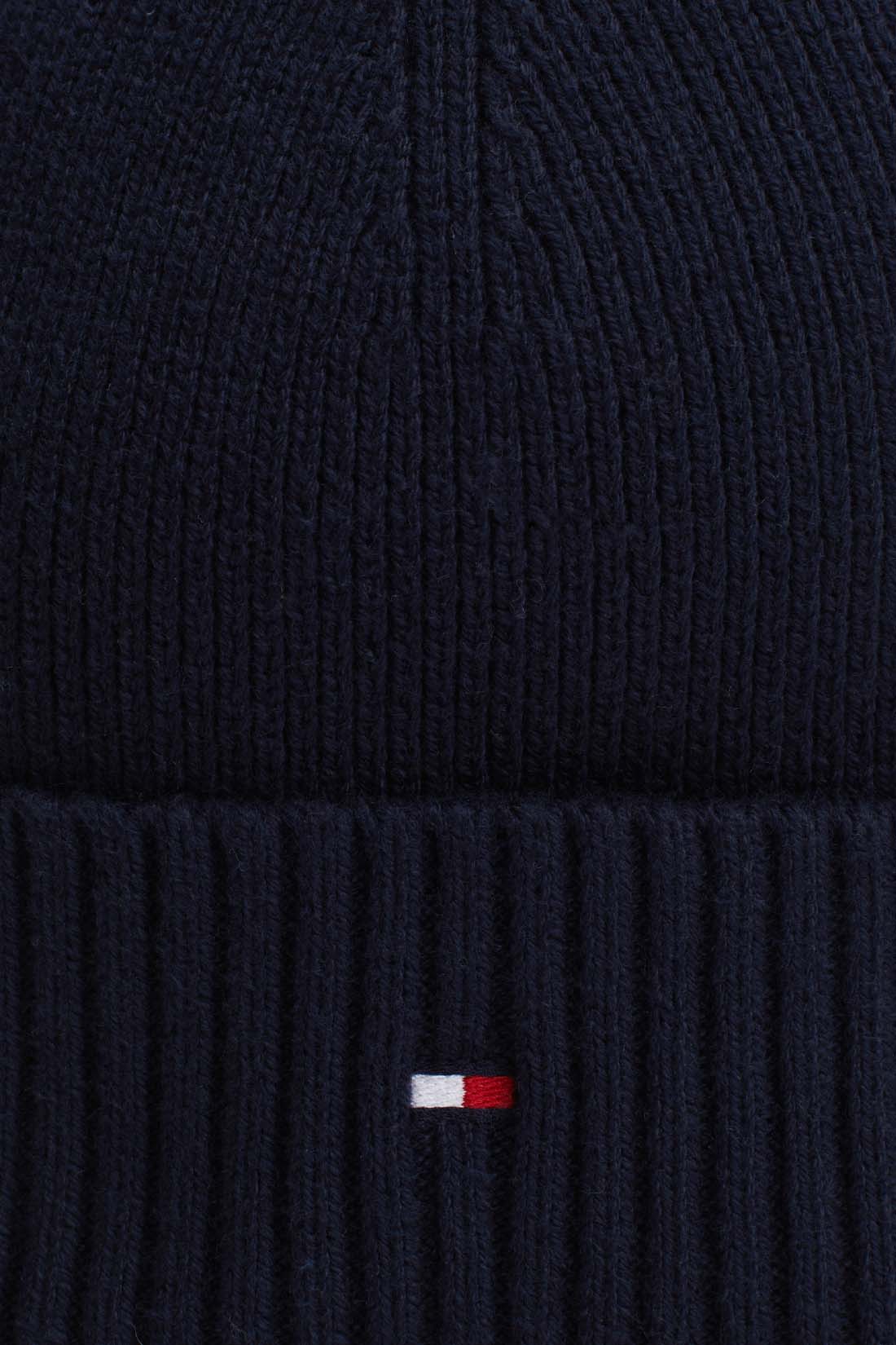 Dark grey men's beanie hat made of cotton and cashmere blend with embroidered Tommy Hilfiger logo — view 8