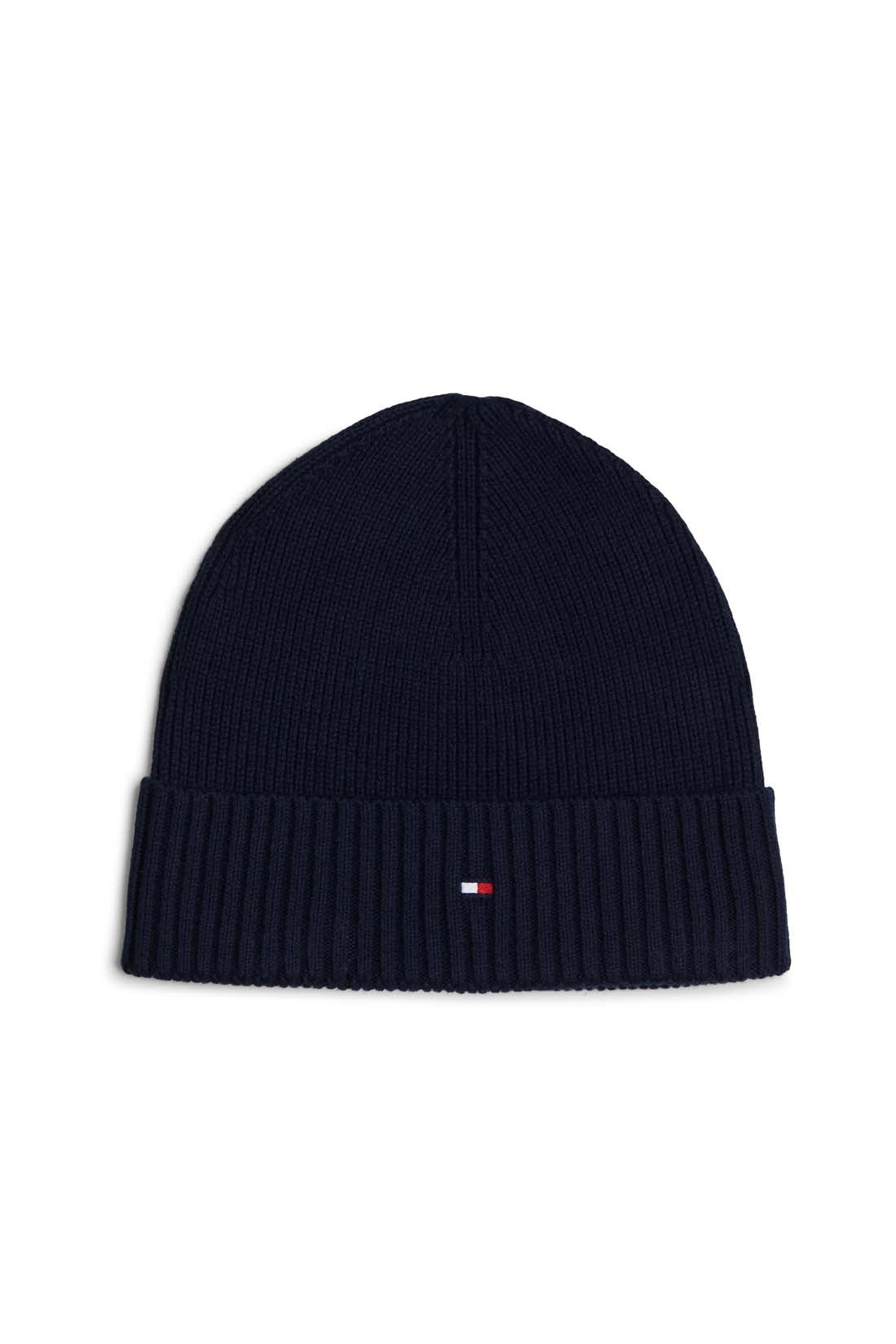 Dark grey men's beanie hat made of cotton and cashmere blend with embroidered Tommy Hilfiger logo — view 9