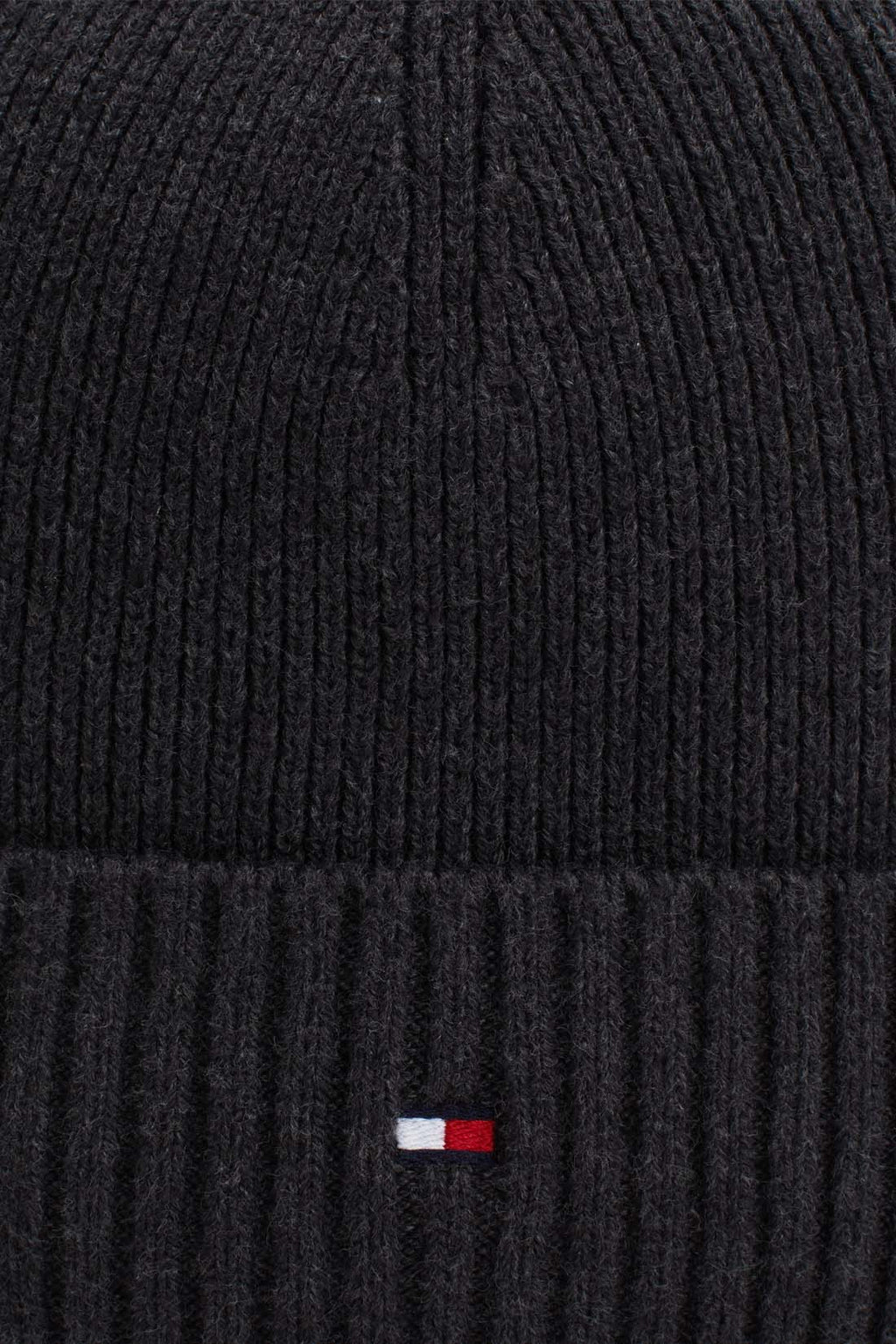 Dark grey men's beanie hat made of cotton and cashmere blend with embroidered Tommy Hilfiger logo — view 11