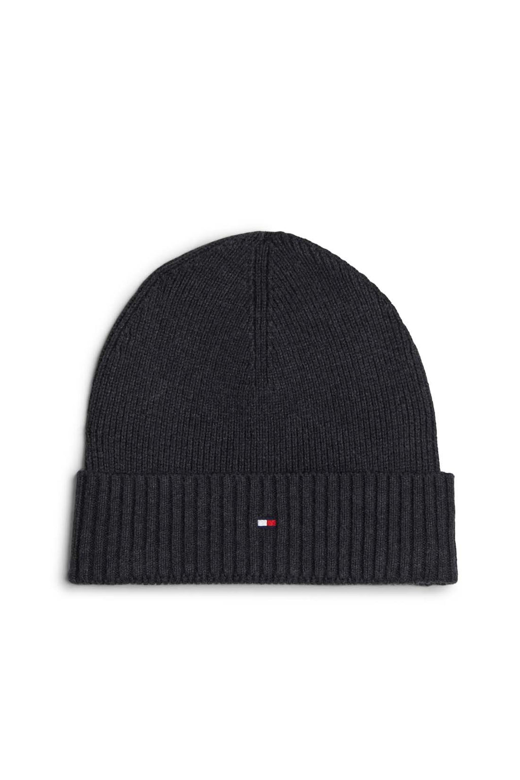 Dark grey men's beanie hat made of cotton and cashmere blend with embroidered Tommy Hilfiger logo — view 12
