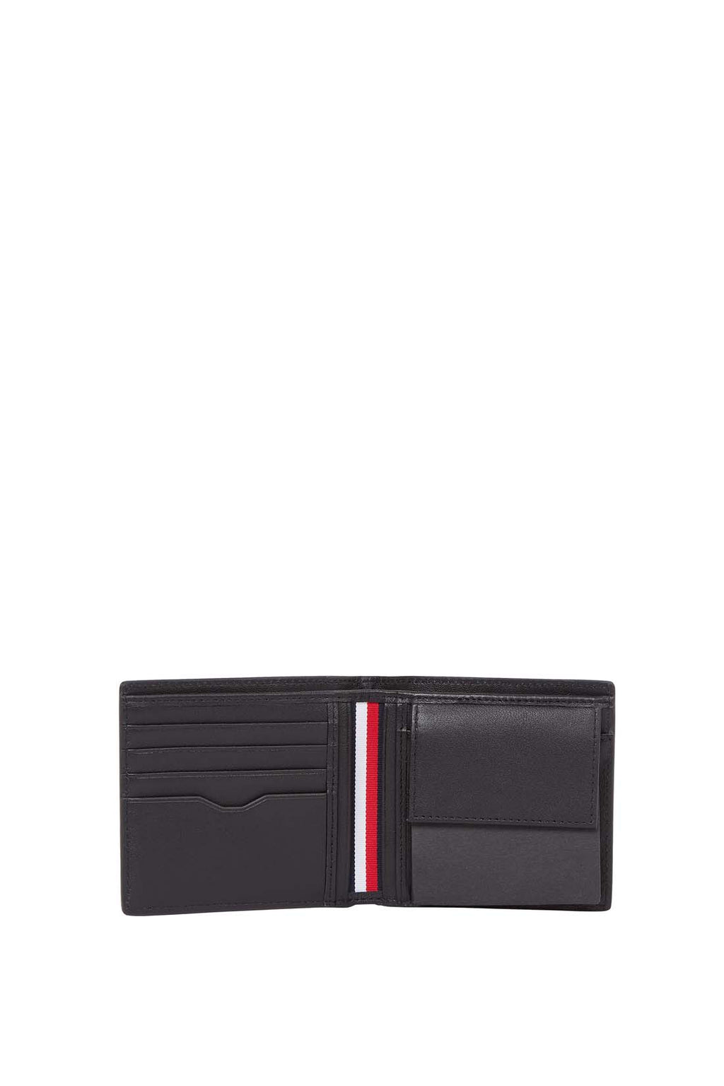 Men's black grained leather bifold wallet featuring card slots, coin pocket, and signature front branding. — view 2