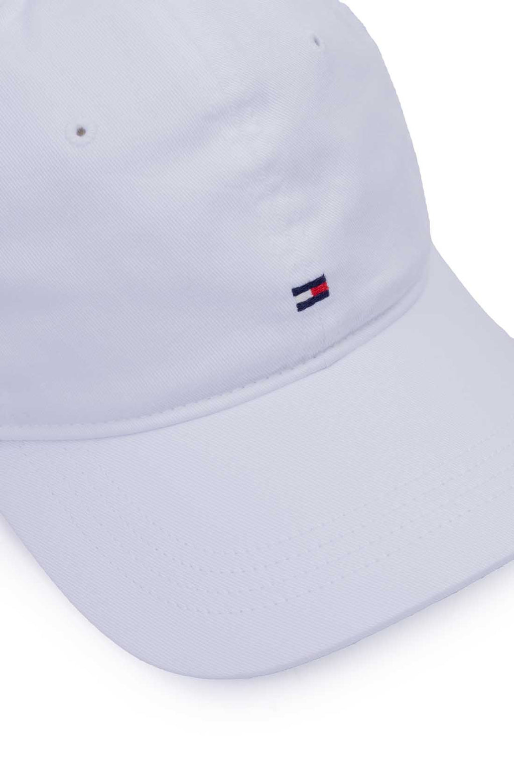 Men's white cotton twill baseball cap with sliding buckle and embroidered logo details on front — view 8