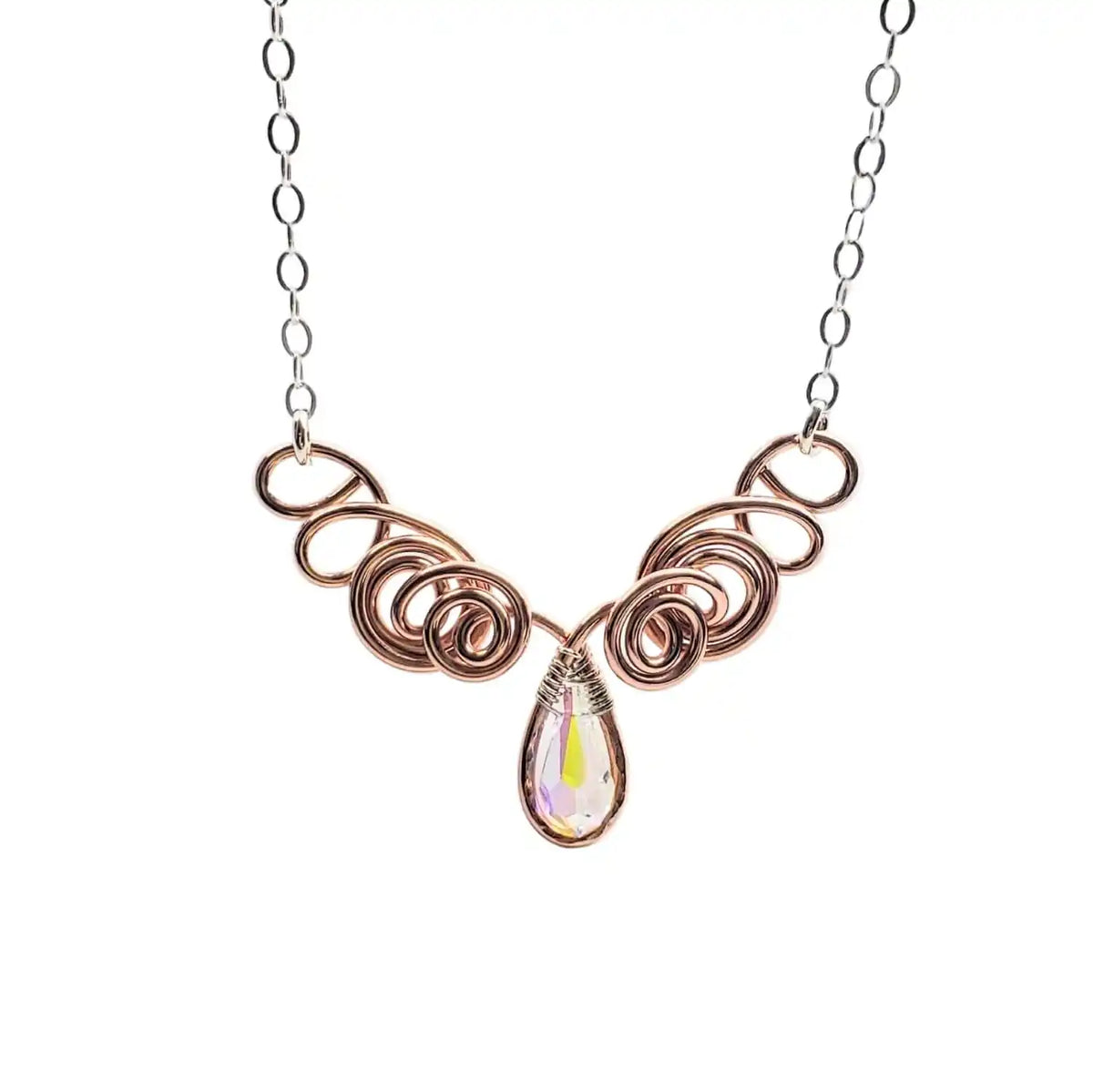 Handmade Sculpted Copper Silver Angel in Flight Necklace-4