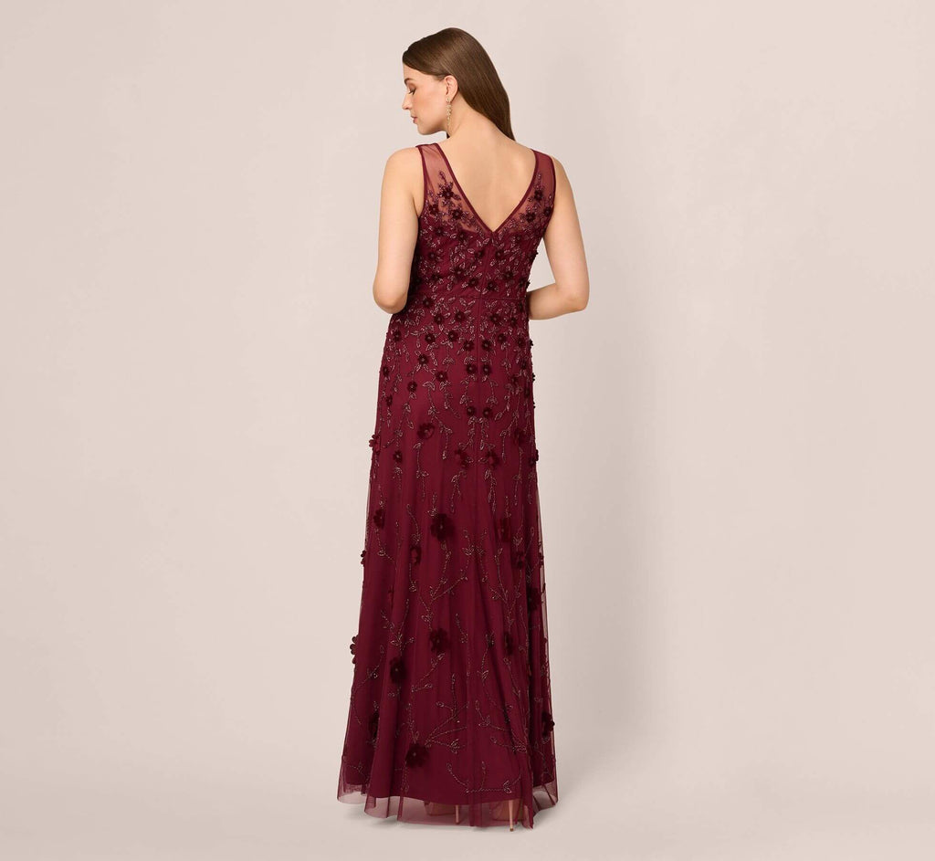 V Neck Floor Length Velvet Formal Beaded Gown with Sheer Tank Straps Adrianna Papell AP1E211438-1