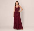 V Neck Floor Length Velvet Formal Beaded Gown with Sheer Tank Straps Adrianna Papell AP1E211438-0