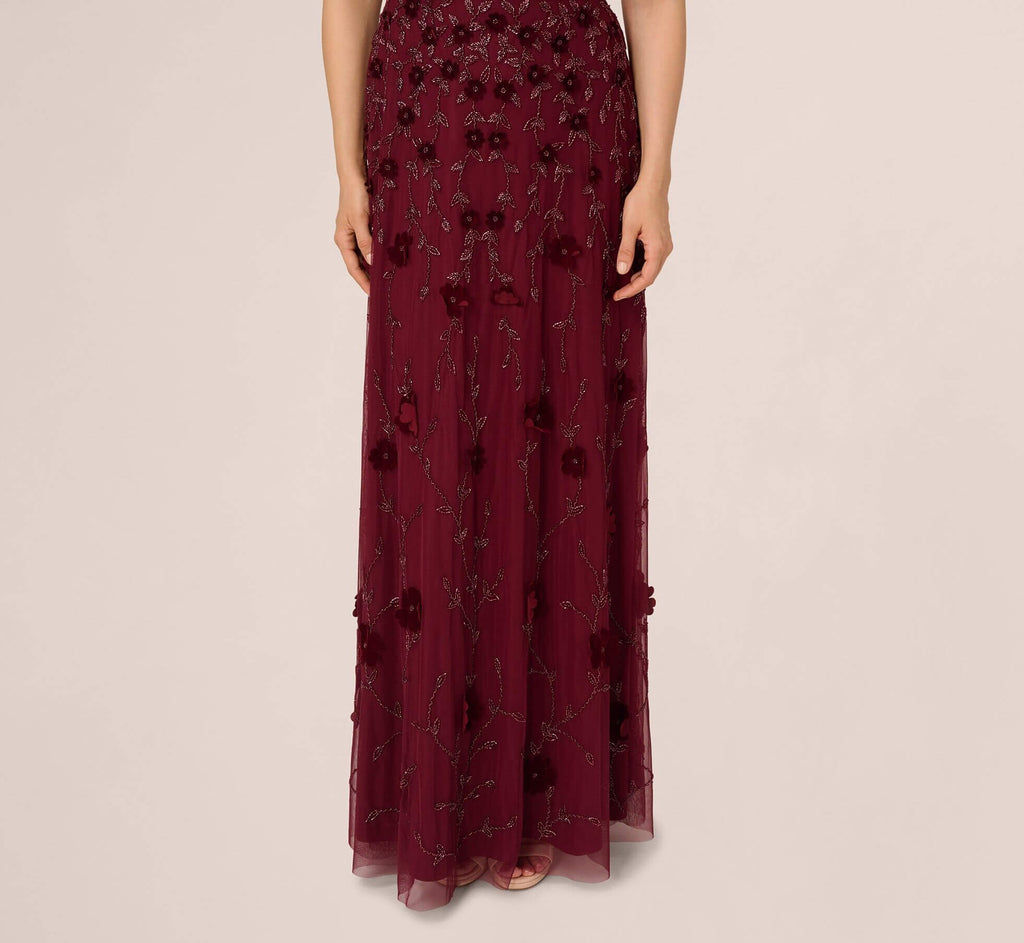 V Neck Floor Length Velvet Formal Beaded Gown with Sheer Tank Straps Adrianna Papell AP1E211438-4
