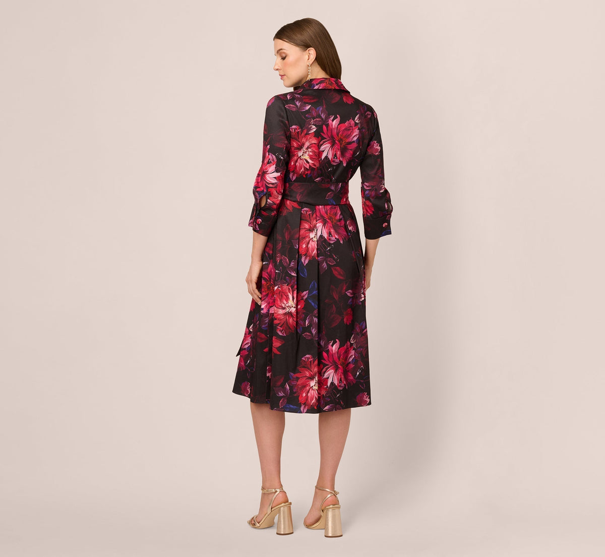 V-Neck Midi Satin Formal A-Line Dress by Adrianna Papell AP1E212267-1