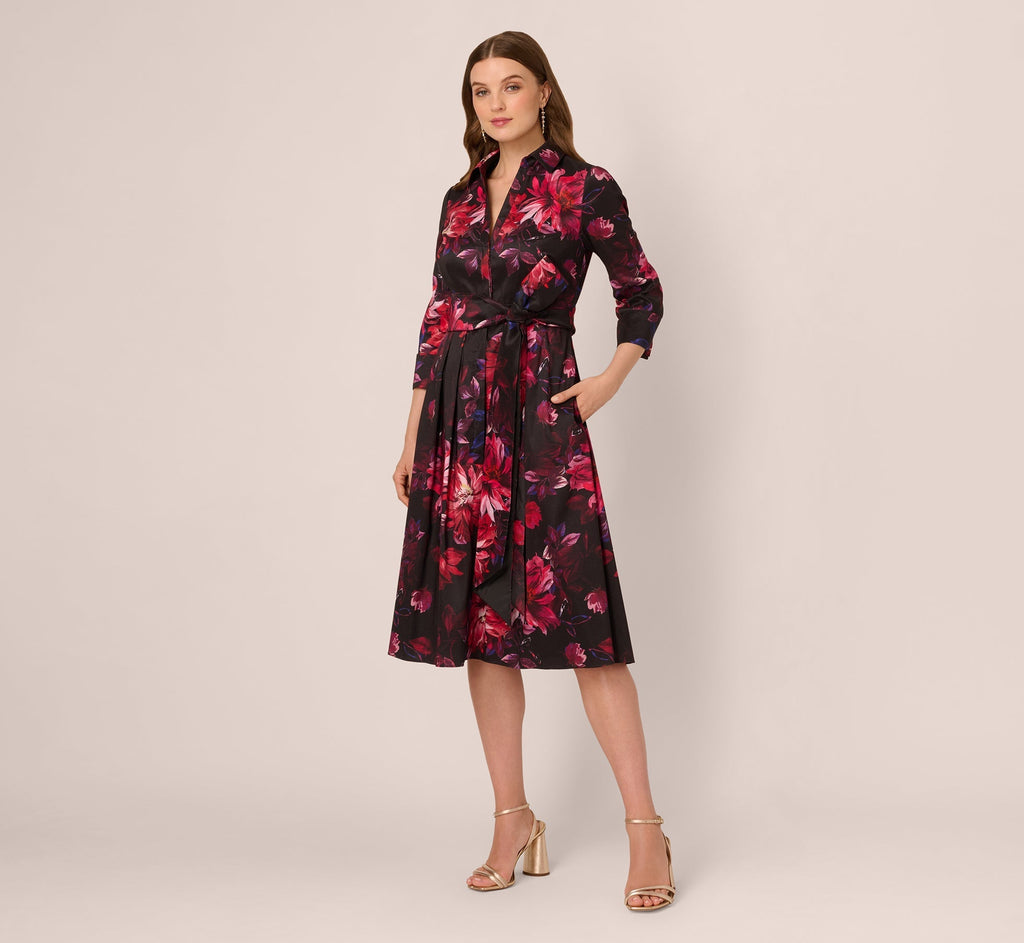 V-Neck Midi Satin Formal A-Line Dress by Adrianna Papell AP1E212267-2
