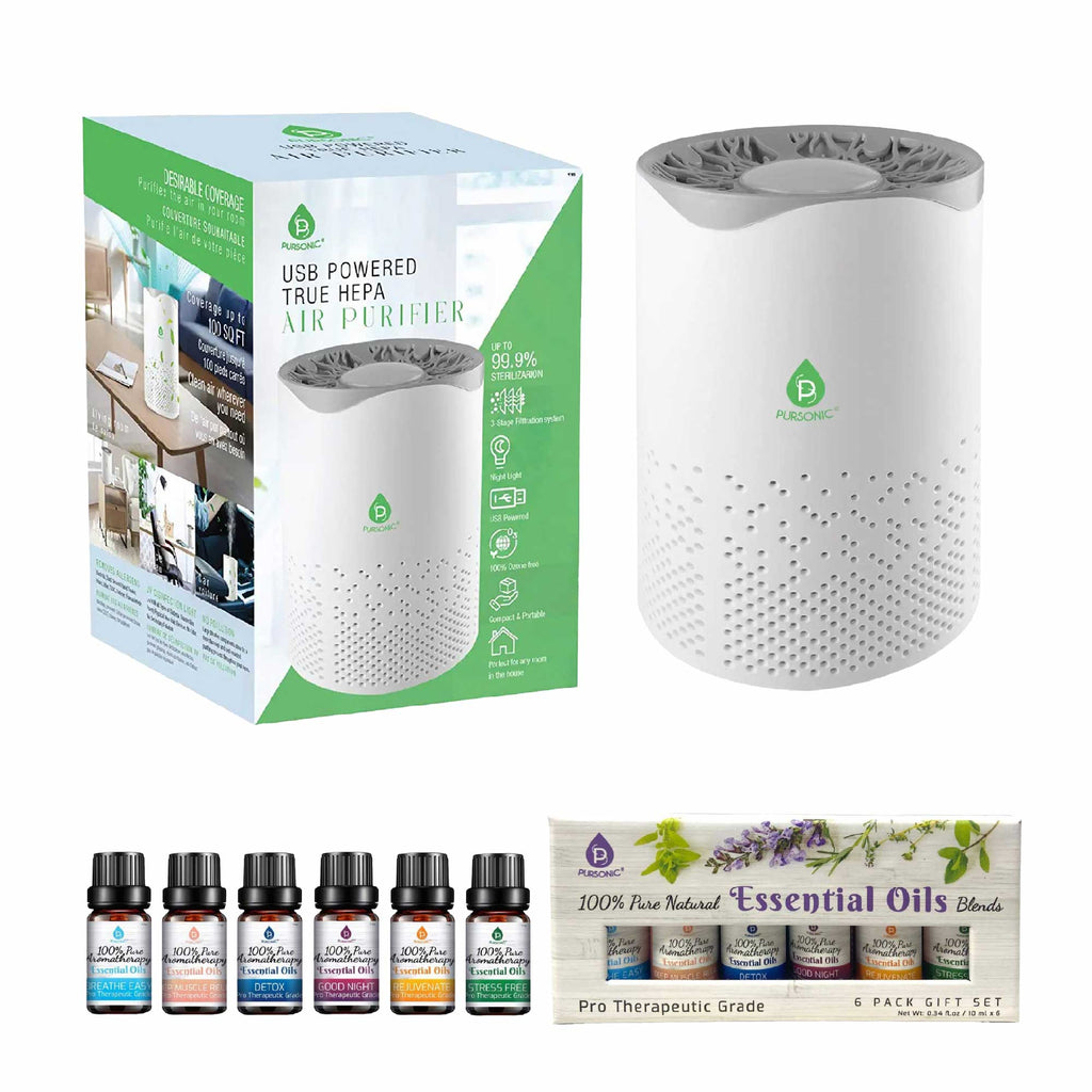 Pursonic air purifier with true HEPA filter and six pack of premium natural essential oils — view 4