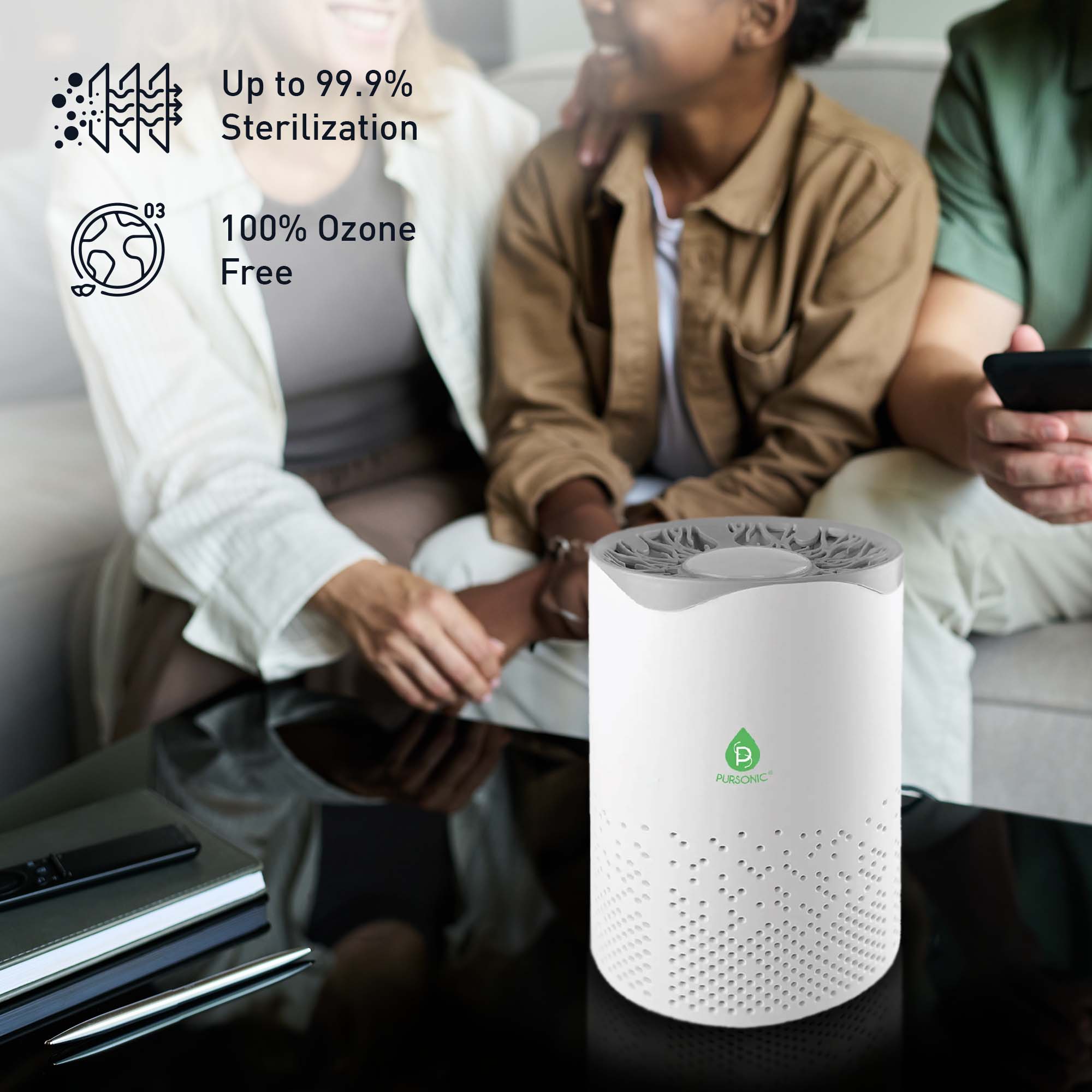 Pursonic air purifier with true HEPA filter and six pack of premium natural essential oils — view 2