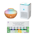 True HEPA air purifier ultrasonic diffuser and six essential oil bottles for home wellness and relaxation