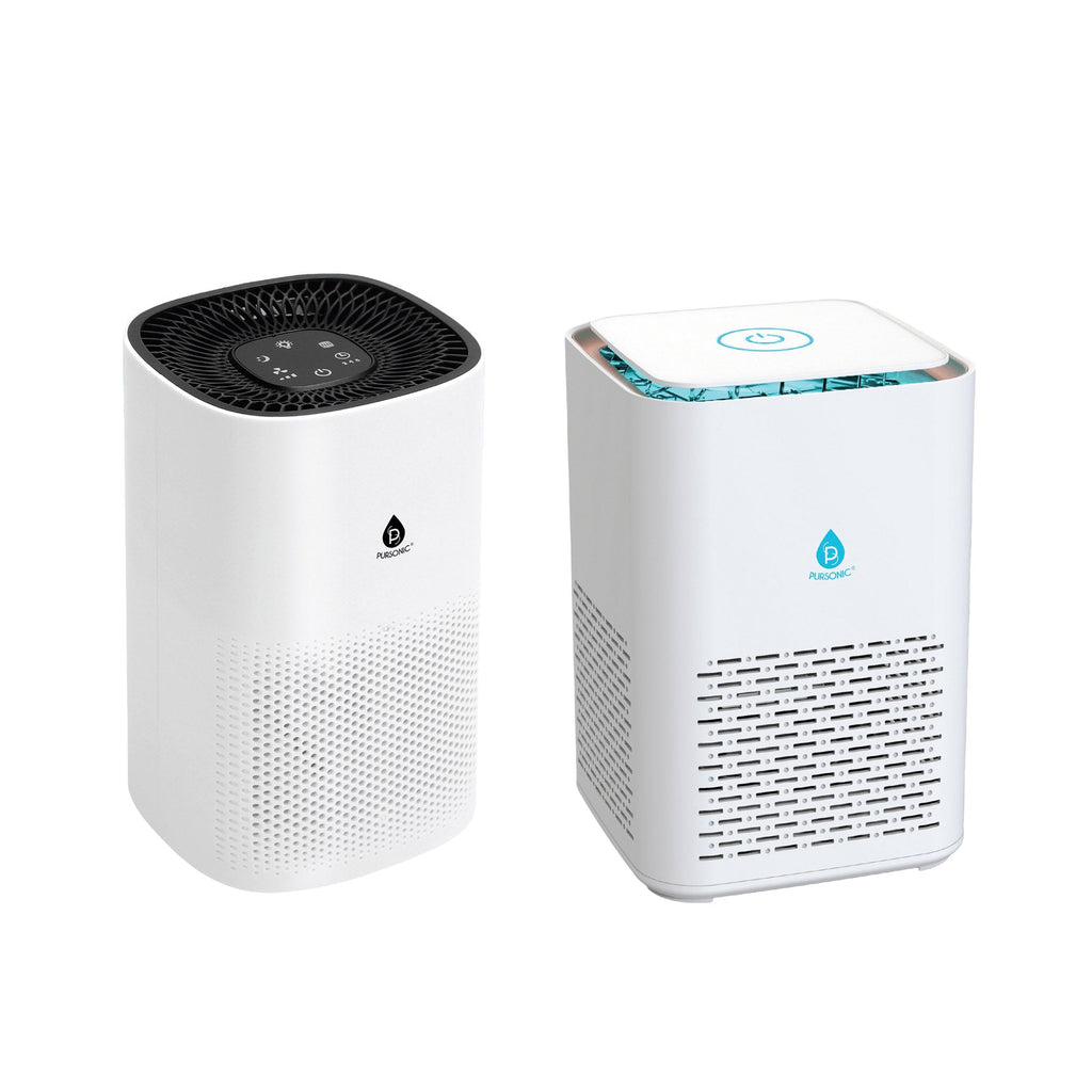 Large 4-stage and compact 3-stage white True HEPA air purifiers for home and office