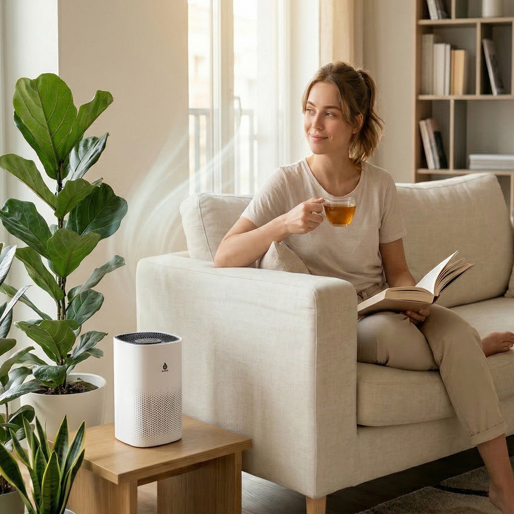 Compact charcoal silver True HEPA air purifier with touch control panel for home and bedroom. — view 4