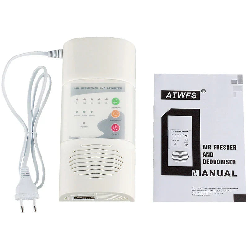 Compact white wall-mounted air ozonizer and purifier unit with LED display for home deodorization. — view 2