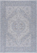 Semaphore thick luxe area rug with traditional medallion pattern in light gray and serene blue```gray and serene blue