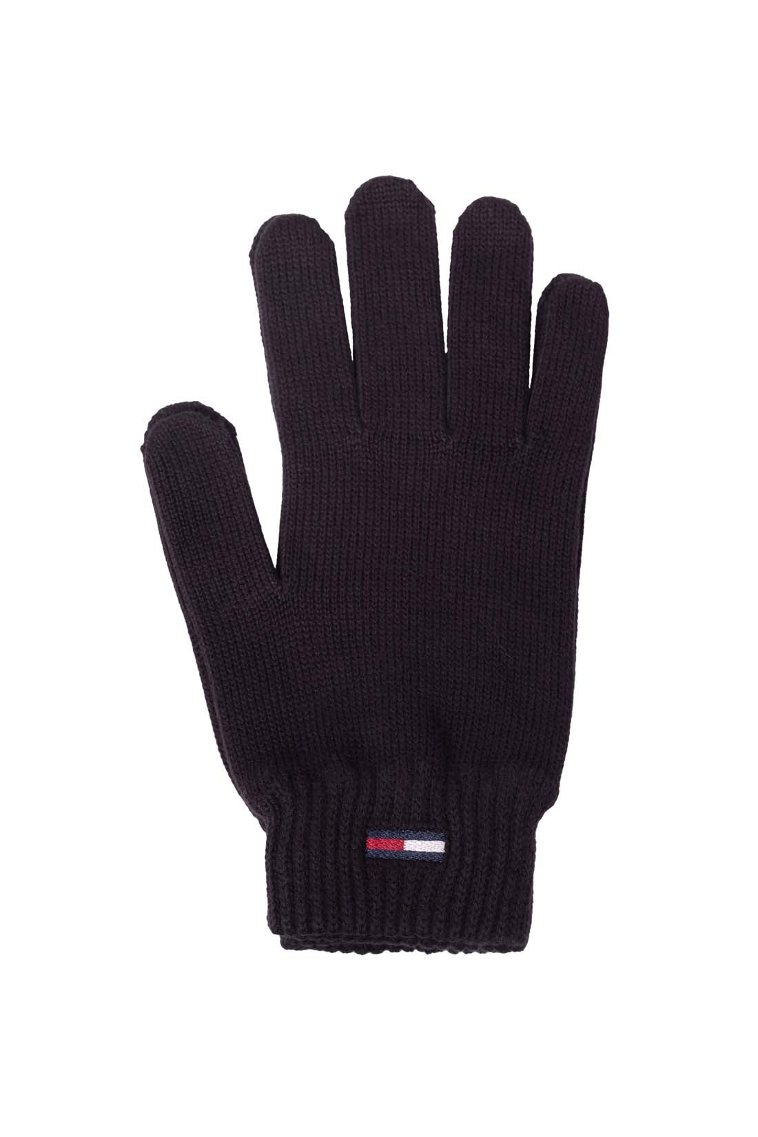 Women's black organic cotton knit winter gloves with metallic lurex logo and ribbed cuffs. — view 3