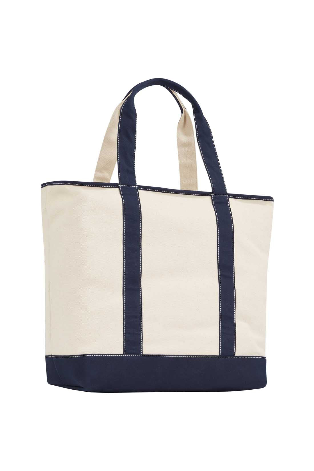 Neutral cotton canvas women's beach bag with double handles and front signature designer tape — view 13