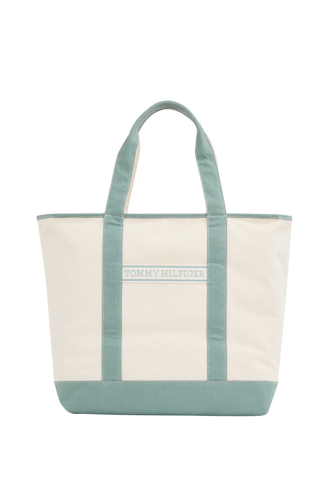 Women's neutral cotton canvas beach bag with contrasting handles and zip fastening — view 5