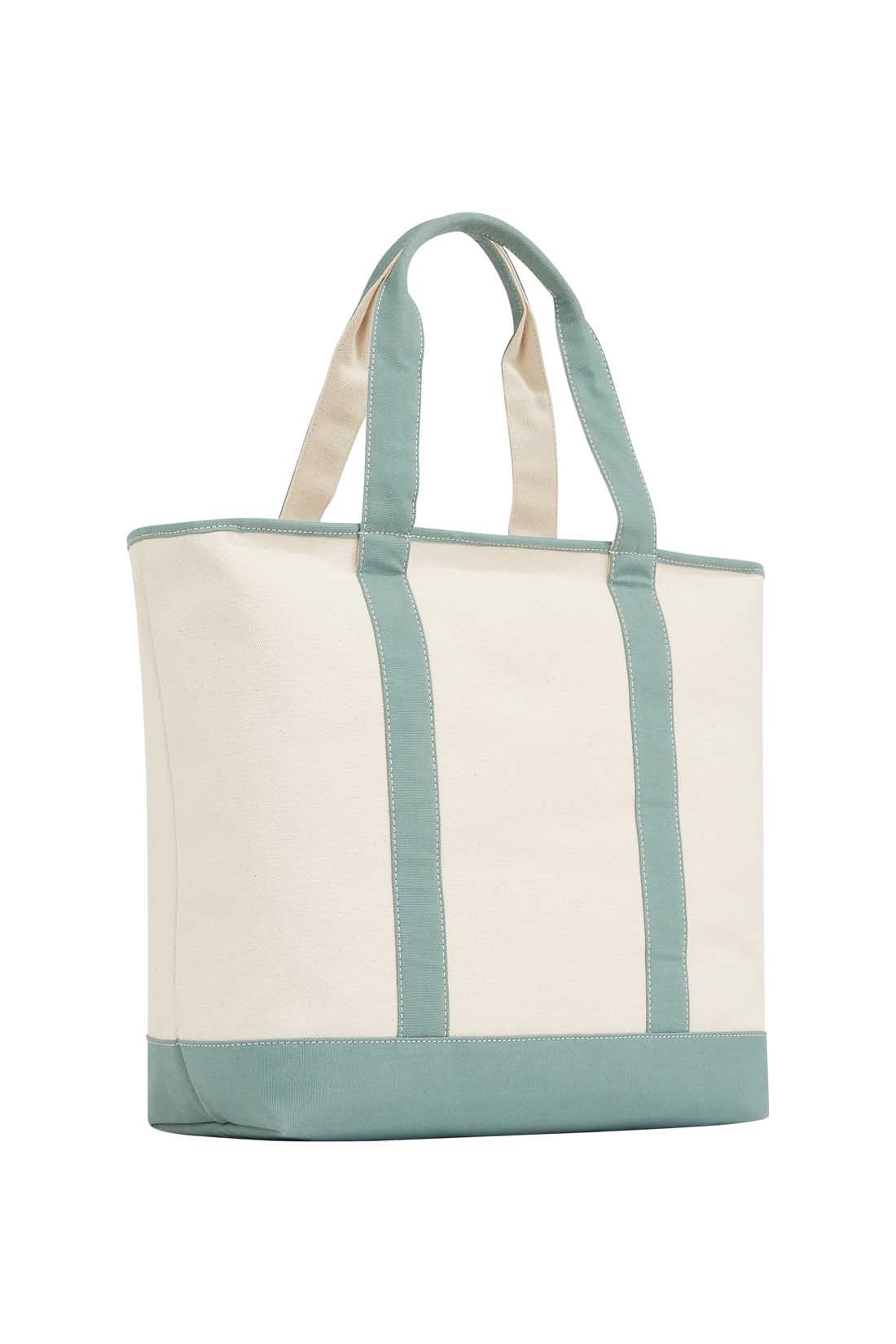 Neutral cotton canvas women's beach bag with double handles and front signature designer tape — view 3