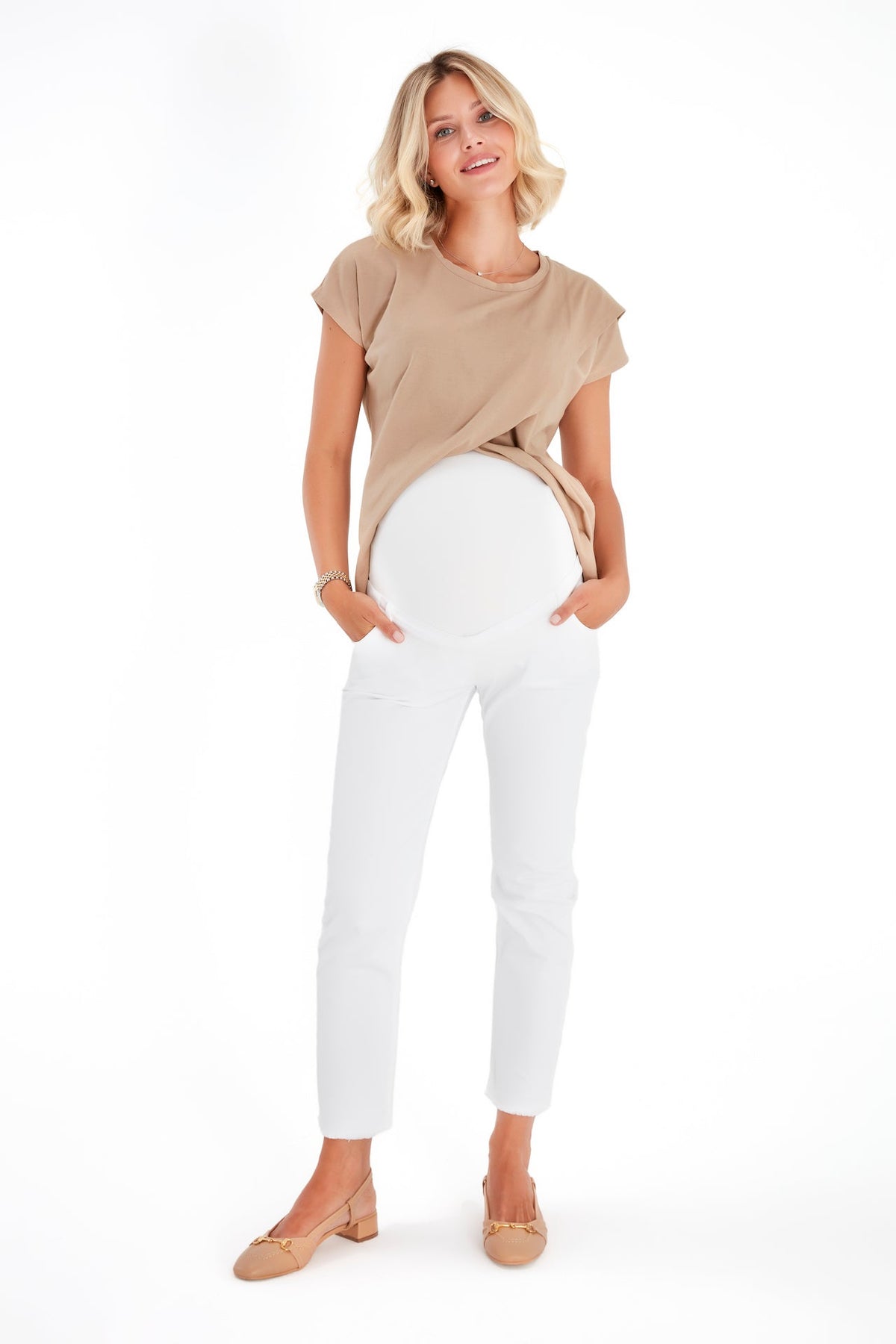 Graceful Non-Denim Foldover Waistband Maternity Pants-0