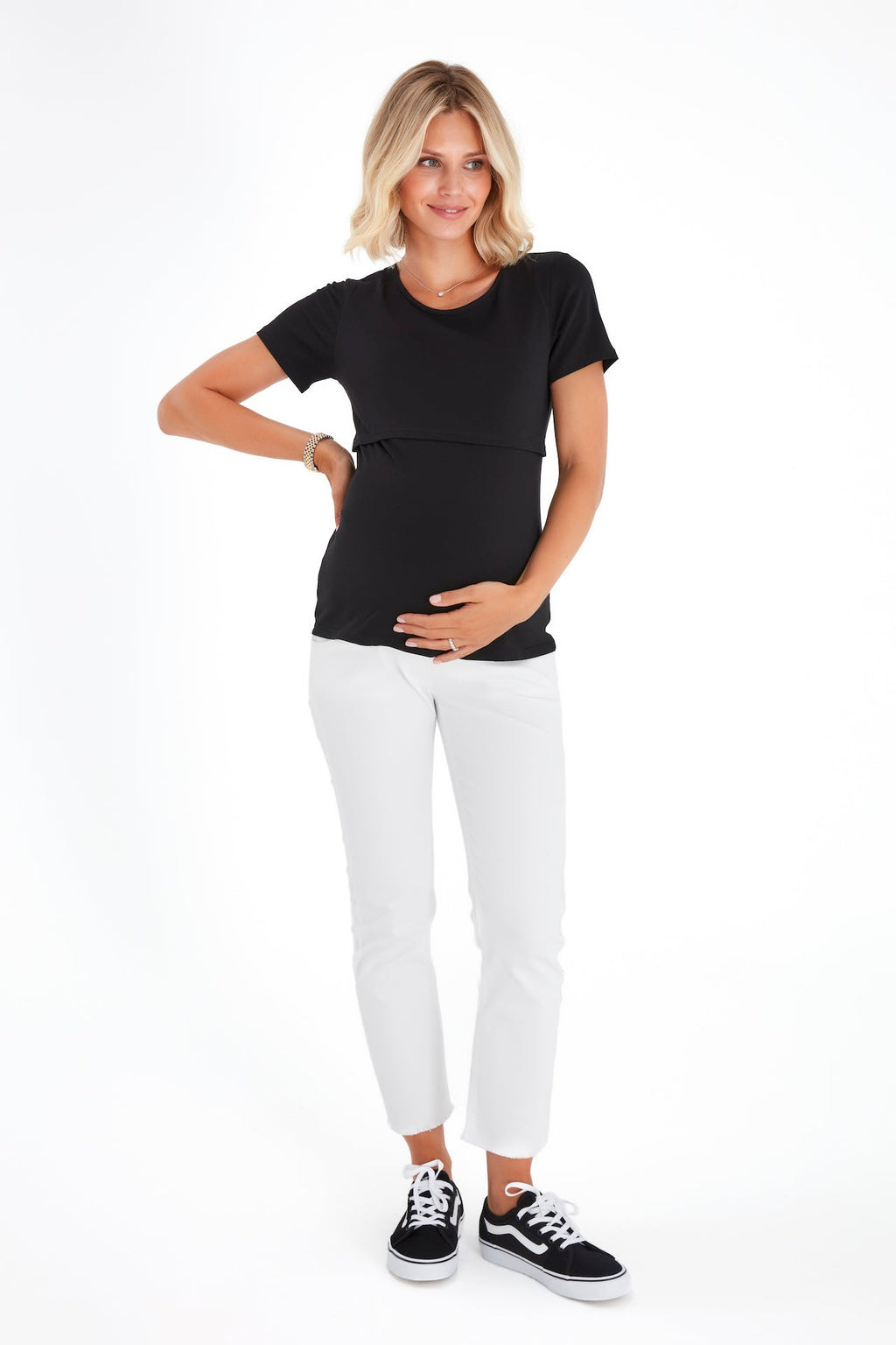 Swipe Up Basic Maternity/Nursing T-shirt Pack (1 Black + 1 White)-3