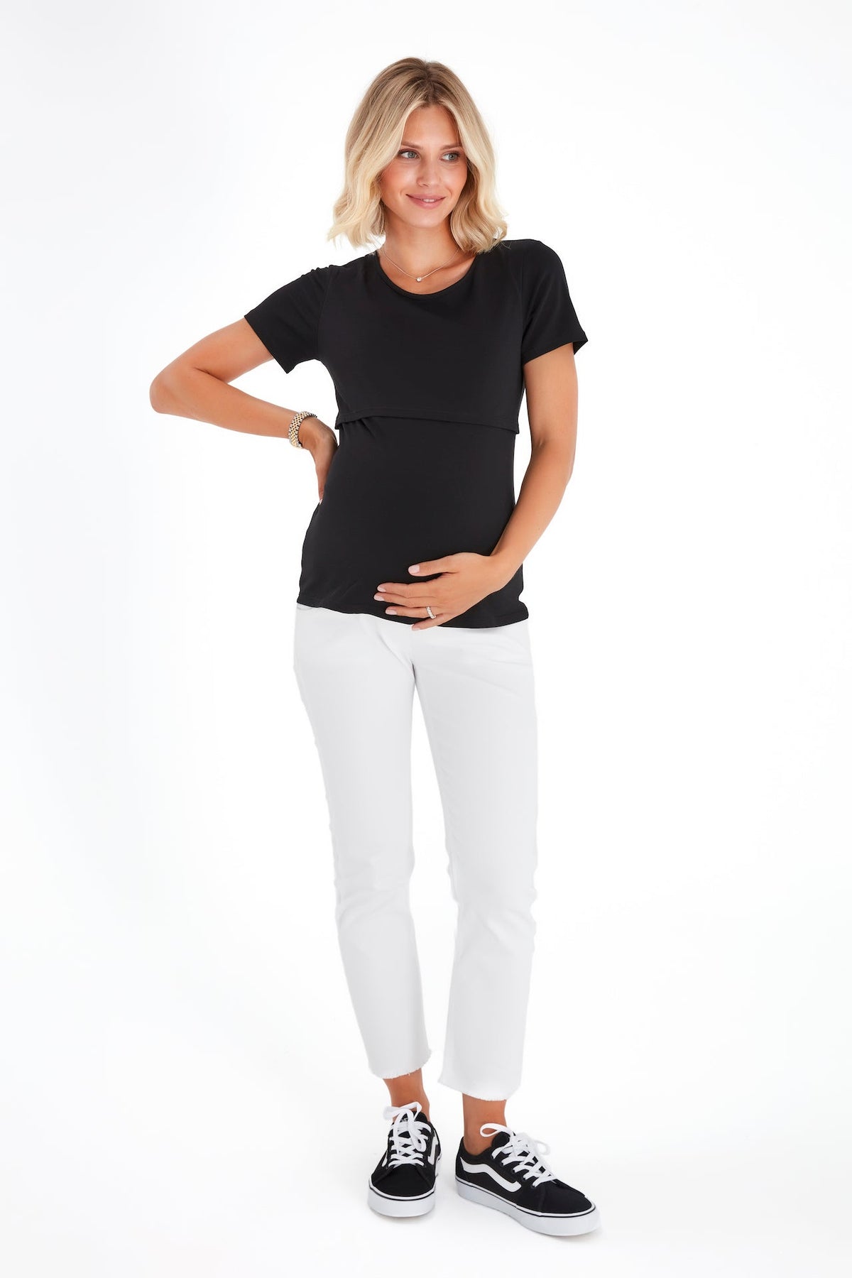 Swipe Up Basic Maternity/Nursing T-shirt Pack (1 Black + 1 White)-3
