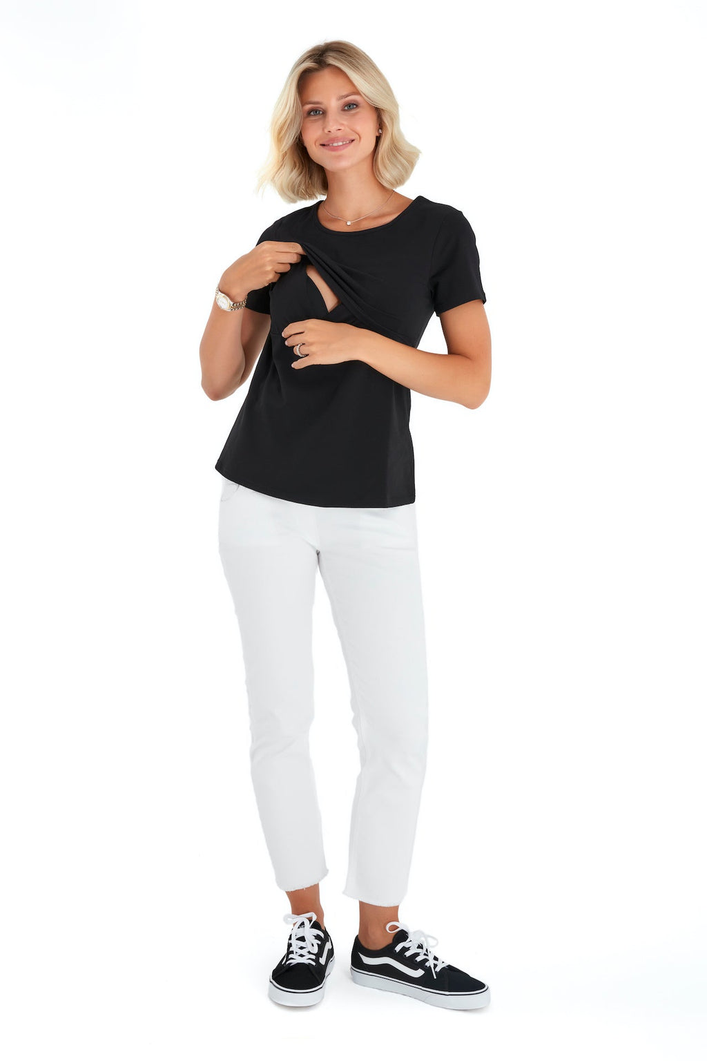 Swipe Up Basic Maternity/Nursing T-shirt Pack (1 Black + 1 White)-1