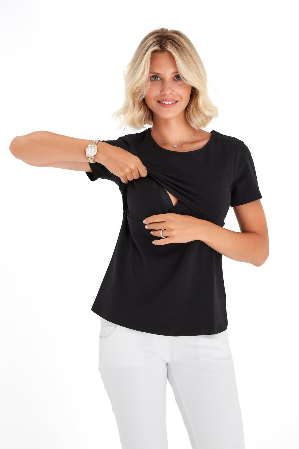 Swipe Up Basic Maternity/Nursing T-shirt Pack (1 Black + 1 White)-0