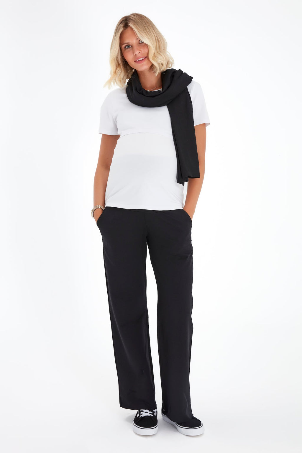 Simply Cool Foldover Waistband Stretch Cotton Maternity Jogger Pants-3