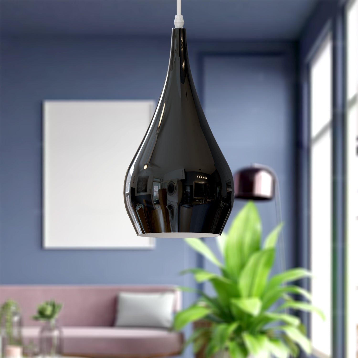 Industrial teardrop metal pendant lampshade in various powder-coated finishes for modern ceiling lighting