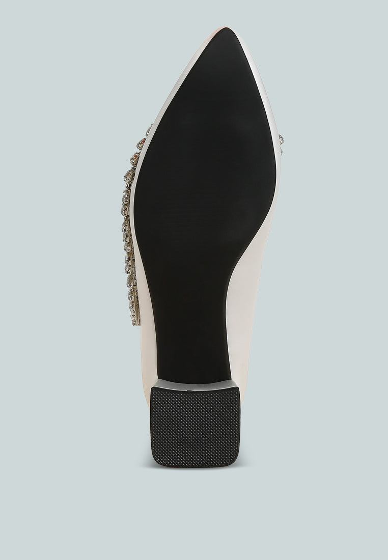 Abatina satin diamante embellished pumps with pointed toe and comfortable block heel. — view 5