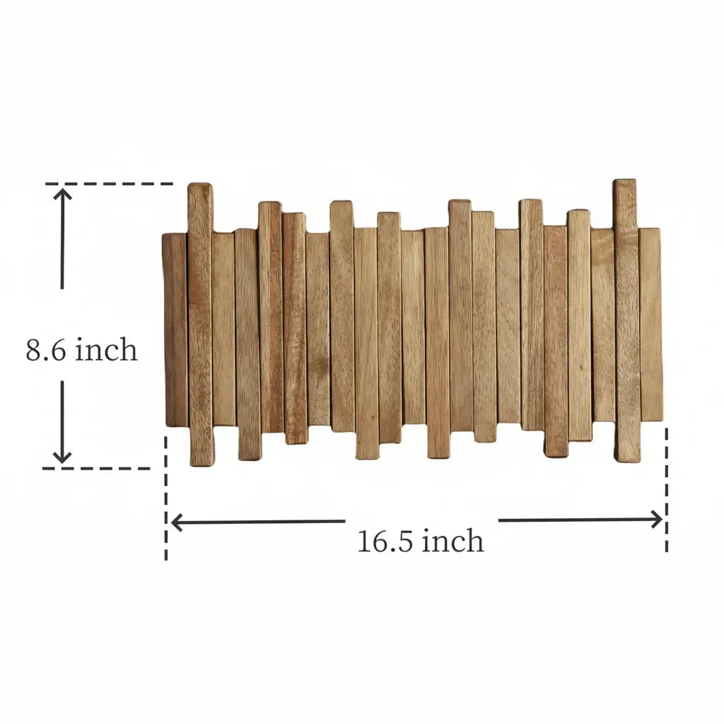Acacia wood wall mounted coat rack with flip down hooks hanging in a modern entryway — view 4