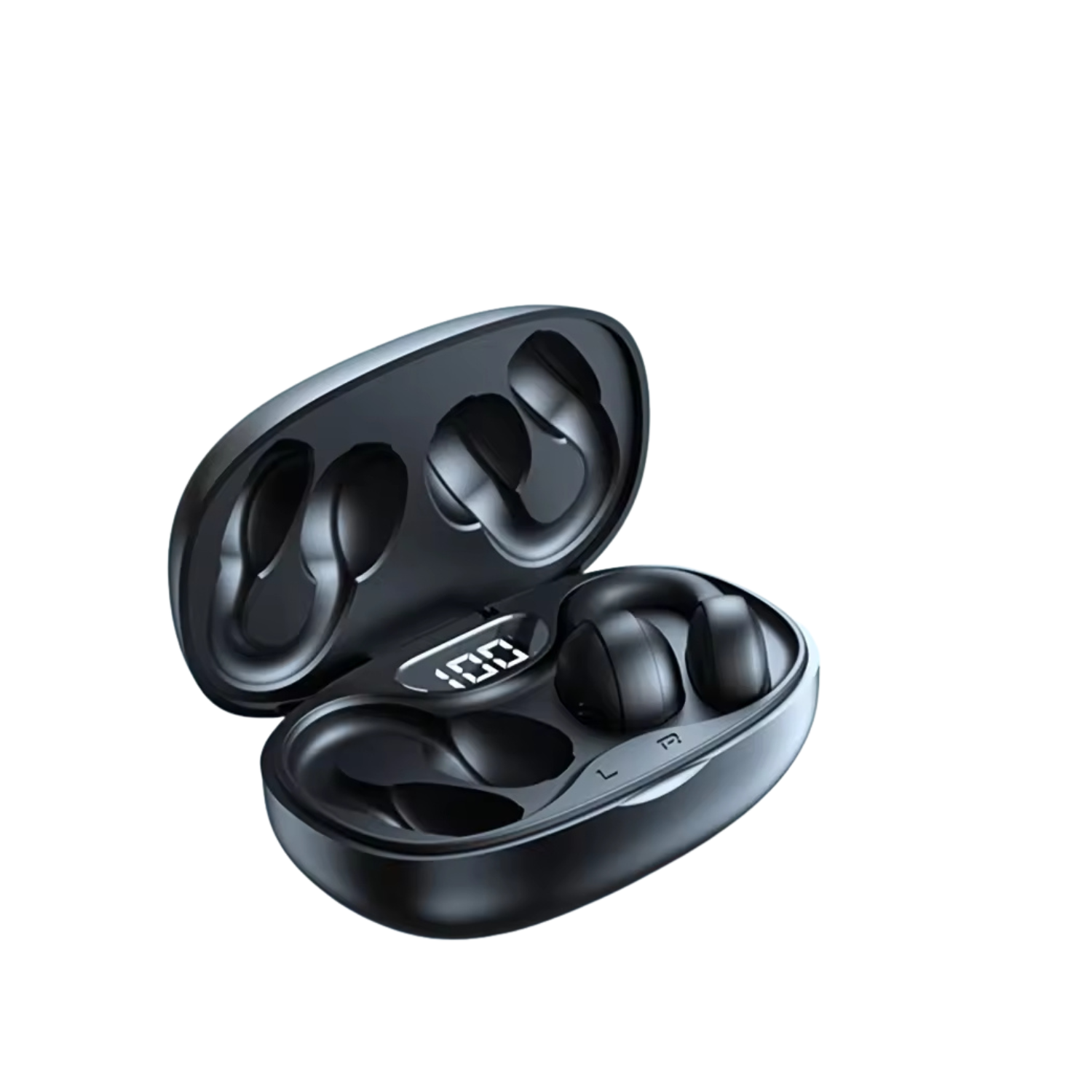 Matte black AIR Active 3.0 open ear sport wireless earbuds with protective charging case. — view 4