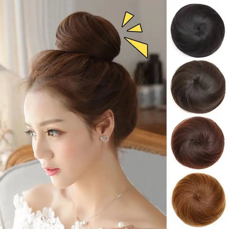 Adjustable synthetic hair scrunchie bun extension in a vibrant color for chic donut chignon updos — view 2