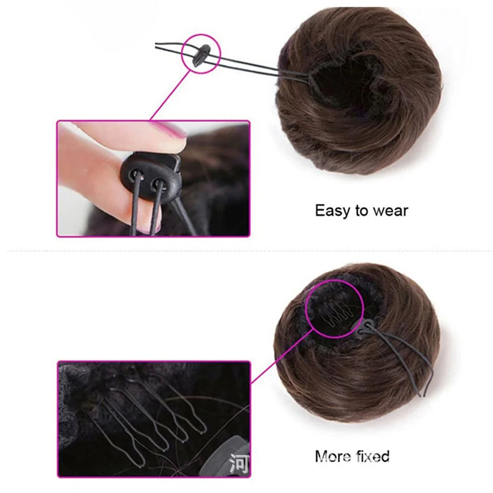 Adjustable synthetic hair scrunchie bun extension in a vibrant color for chic donut chignon updos — view 4