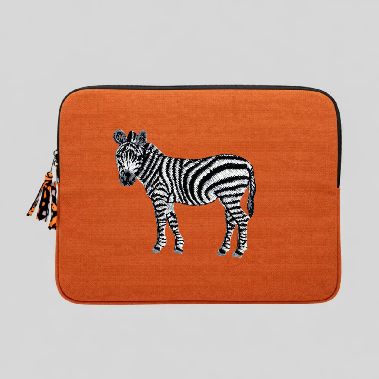 Zebra laptop sleeve crafted from cotton canvas featuring embroidered wildlife design for 13-14 inch laptops — view 3