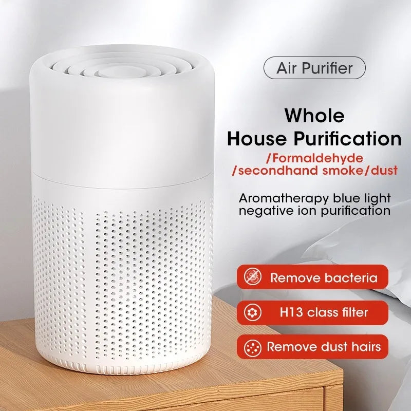 White compact H13 HEPA air purifier for home with 360 degree air inlets — view 2