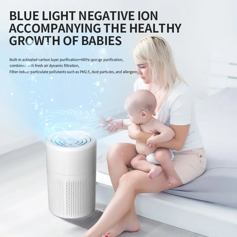 White compact H13 HEPA air purifier for home with 360 degree air inlets — view 5