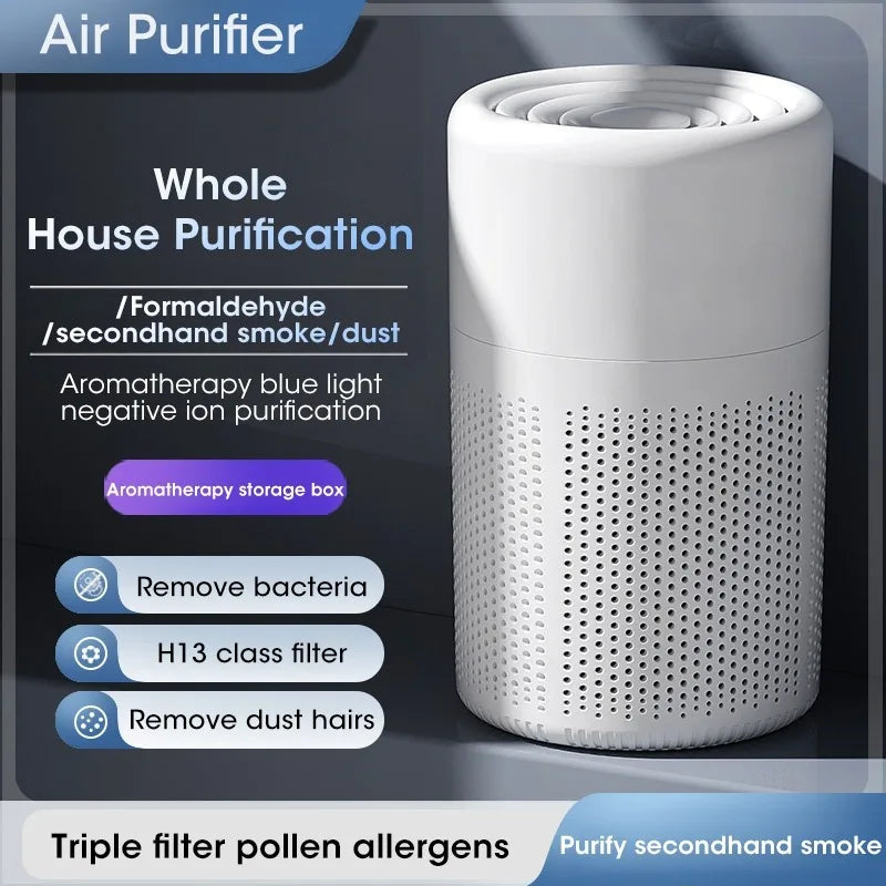 White compact H13 HEPA air purifier for home with 360 degree air inlets — view 3