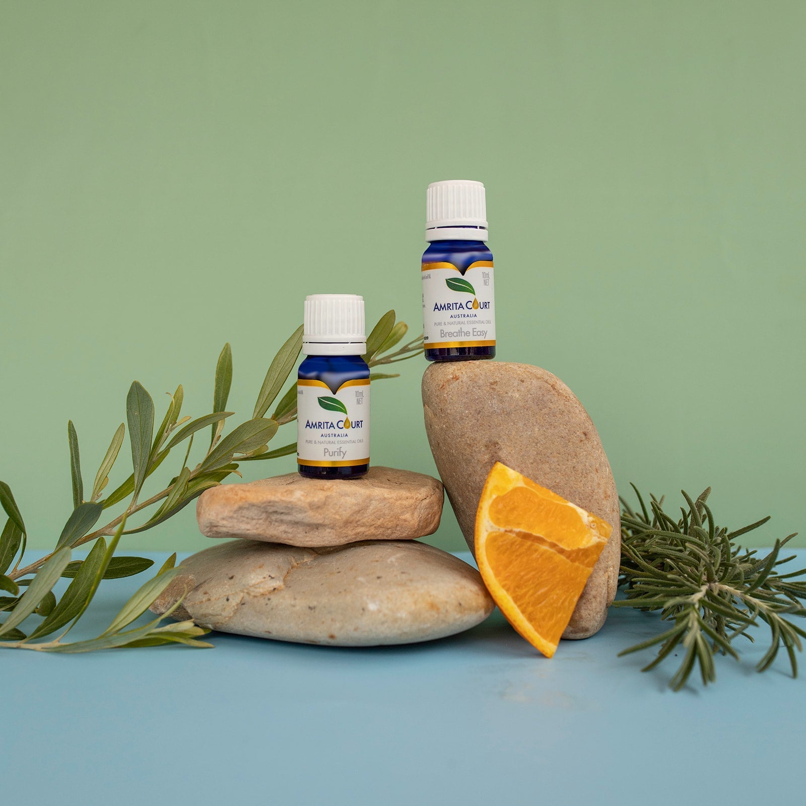 Two 10ml bottles of No Germ essential oil blends for air purifying and breathing support — view 2