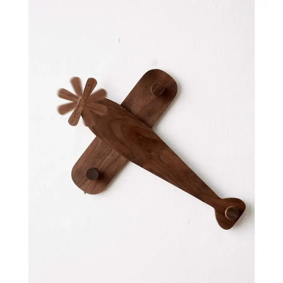 Airplane shaped wooden coat rack with heavy duty wall hooks in solid black walnut wood — view 5