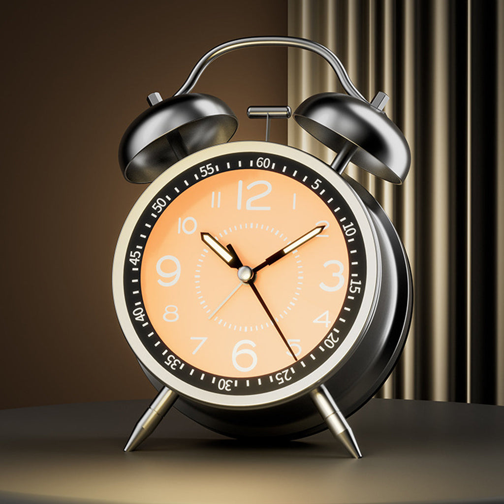 Vintage style metal bell alarm clock with clear analog display for bedside and desktop use — view 4