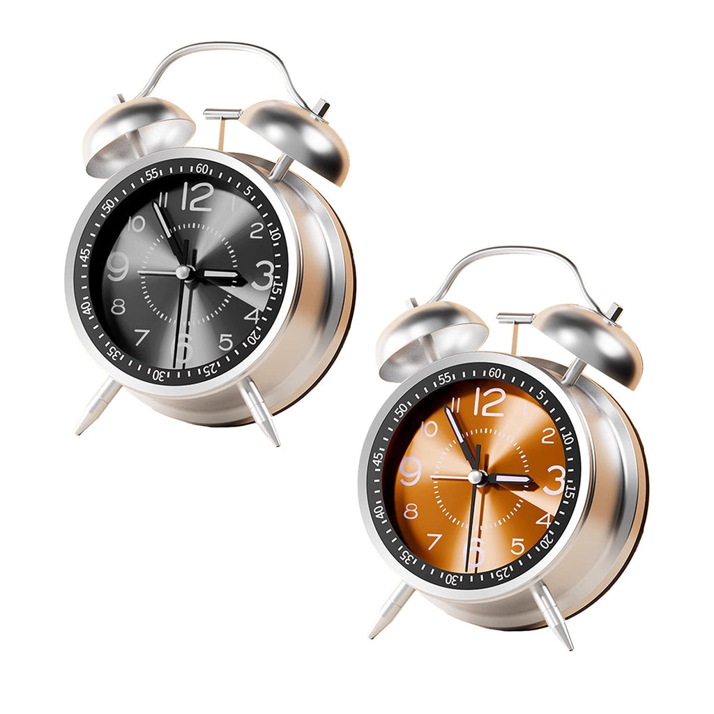 Vintage style metal bell alarm clock with clear analog display for bedside and desktop use — view 2