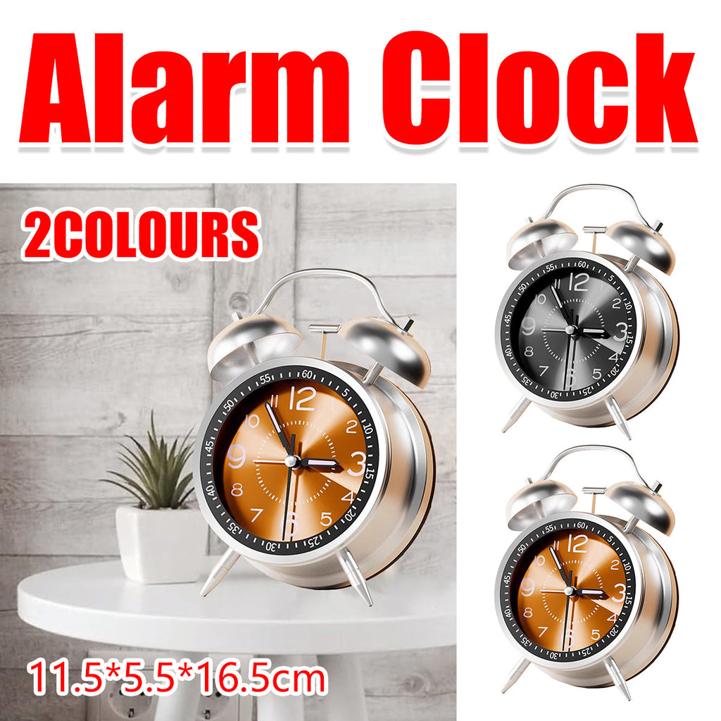 Vintage style metal bell alarm clock with clear analog display for bedside and desktop use