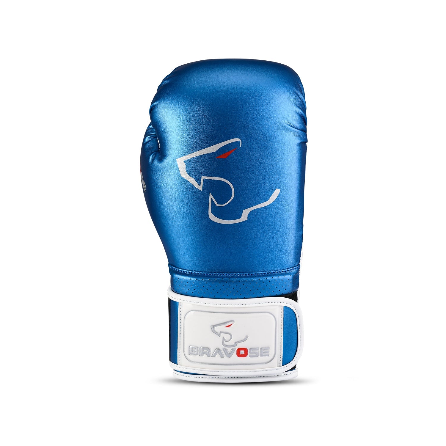 Bravose Alpha metallic blue boxing gloves with velcro strap and synthetic leather finish — view 2