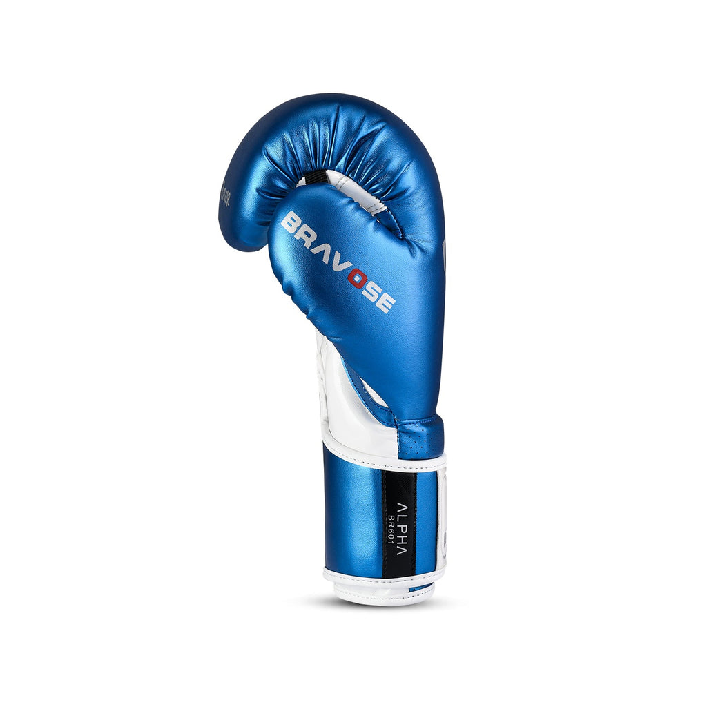 Bravose Alpha metallic blue boxing gloves with velcro strap and synthetic leather finish — view 3