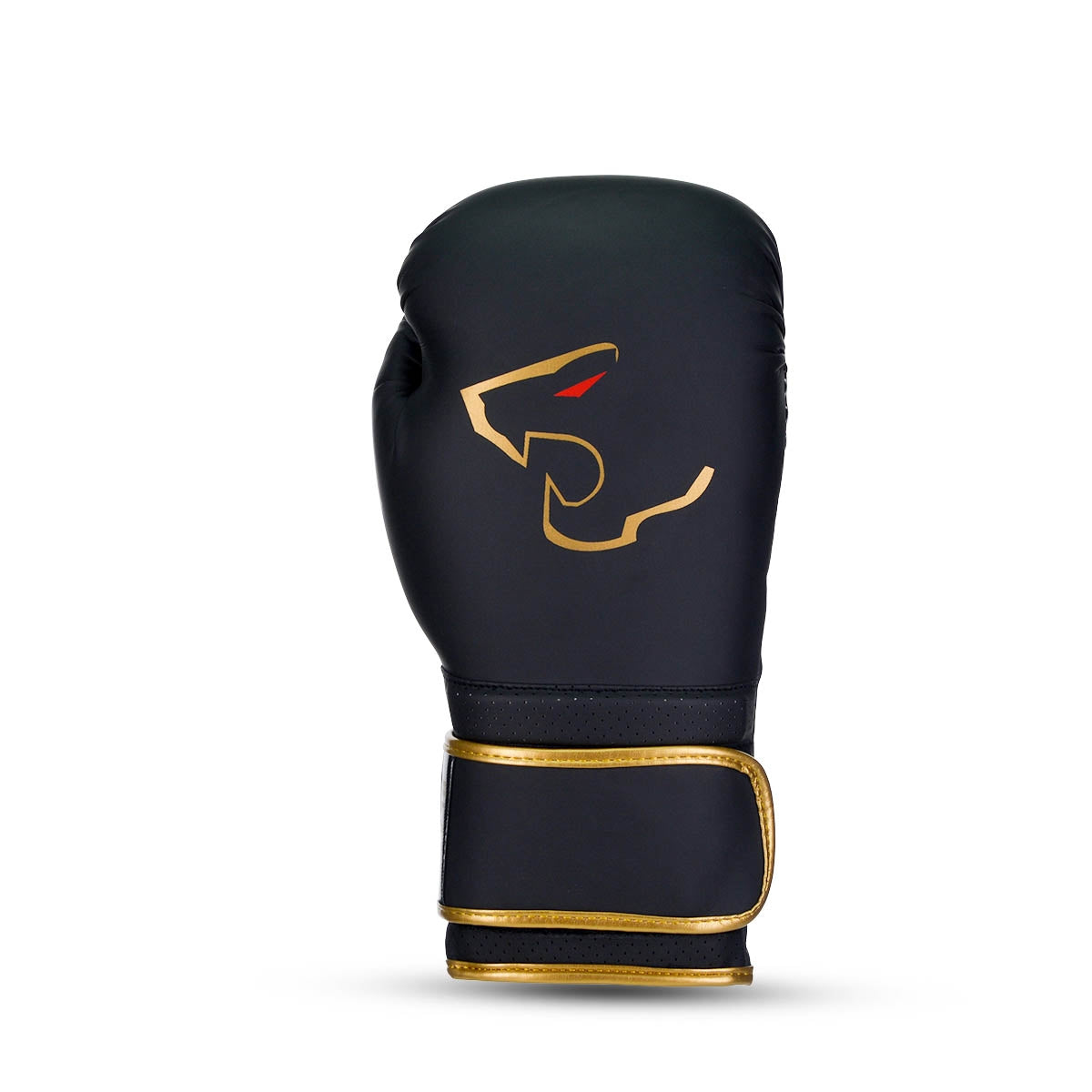 Alpha Black Edition boxing gloves in matte black PU leather with hook and loop strap — view 2
