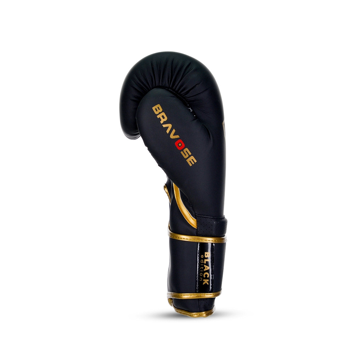 Alpha Black Edition boxing gloves in matte black PU leather with hook and loop strap — view 3